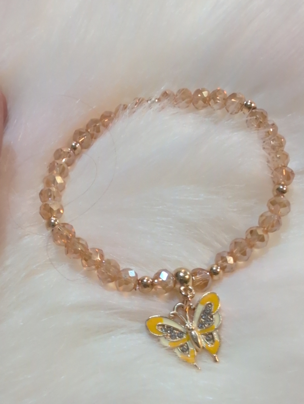 Crystal Bead Stretch Bracelet with Yellow Butterfly Charm